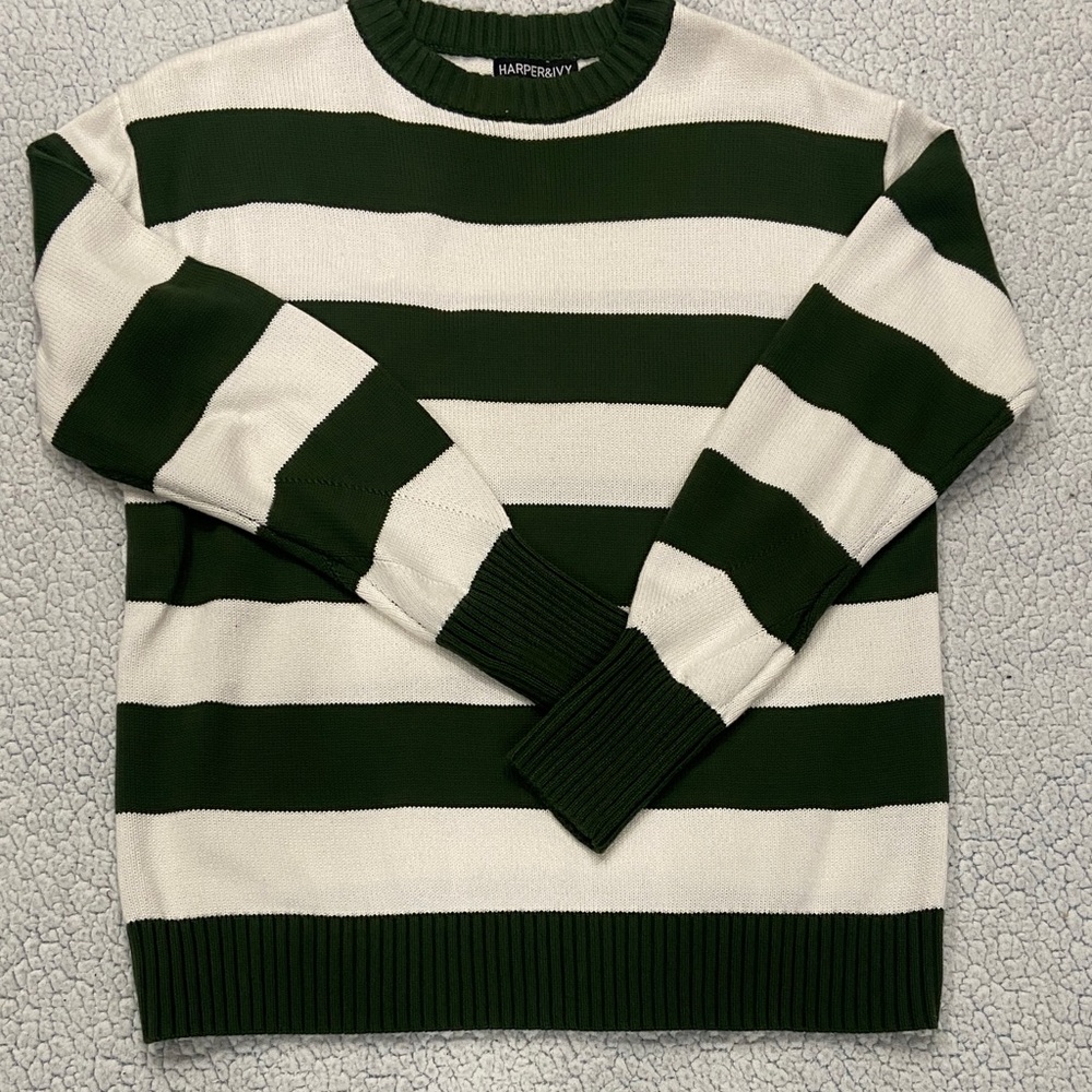 Harper Bold Green and White Striped Crewneck Sweater